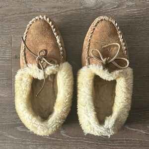 L.L. Bean Tan Slippers with Plush Cream Interior